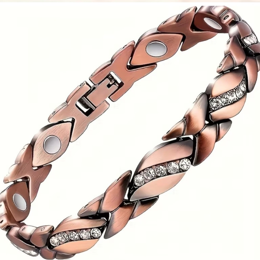 Elegant Rose Gold Copper Magnetic Bracelet with Crystals